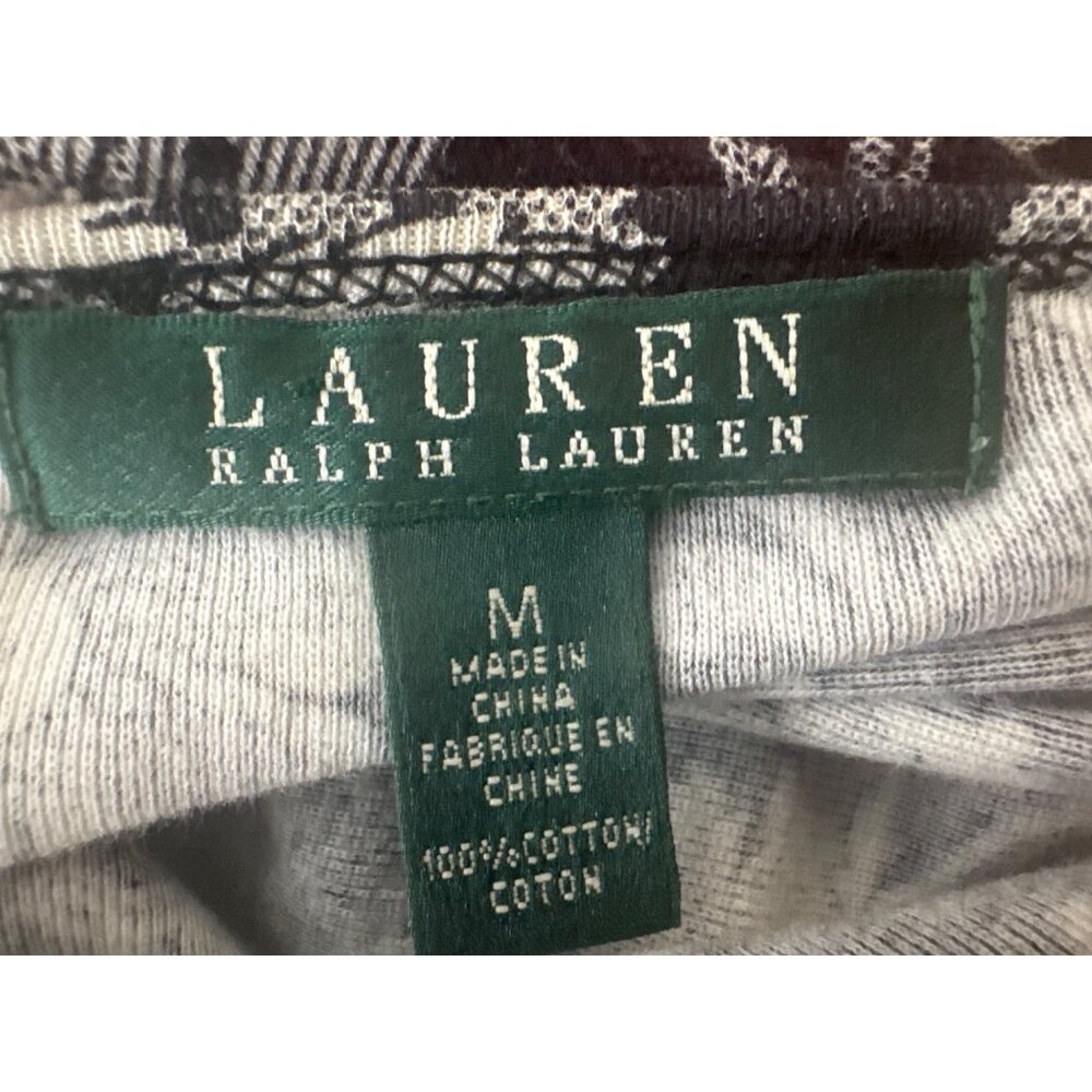 Lauren Ralph Lauren Medium Black & White Floral Long Sleeve Cotton Top - Picture 3 of 11